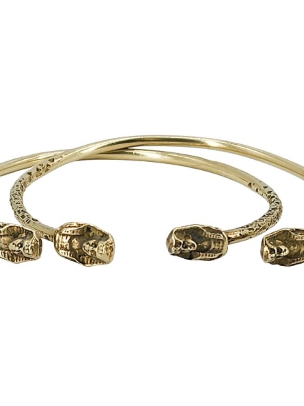 Pair Vintage Egyptian Revival Brass Pharaoh Ends Open Bangle Bracelet